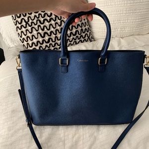 Calvin Klein Blue Saffiano Leather Tote
